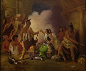 Pocahontas sauvant la vie du capitaine John Smith, vers 1836-40